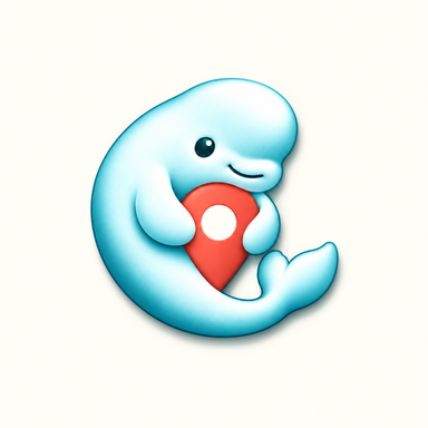 Beluga curled around a map pin